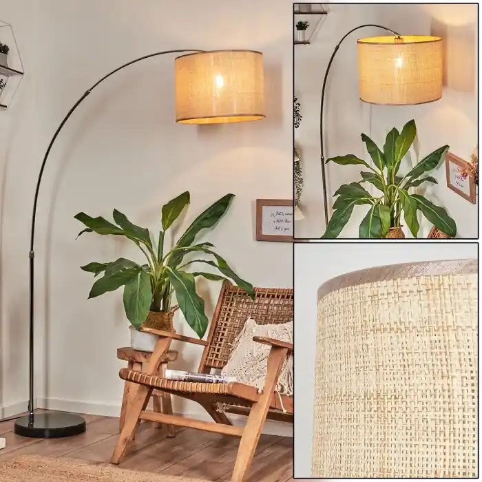 Sabadim Staande lamp, Booglampen Chroom, Zwart, 1-licht, Stoffen lampenkap Voordeelprijs