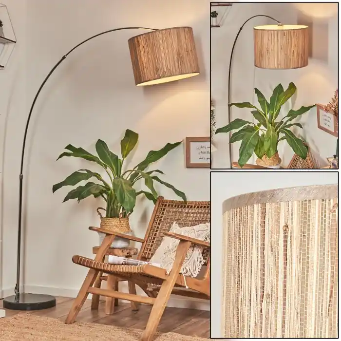 Bongal Staande lamp, Booglampen Chroom, Zwart, 1-licht, Stoffen lampenkap Gratis Retour