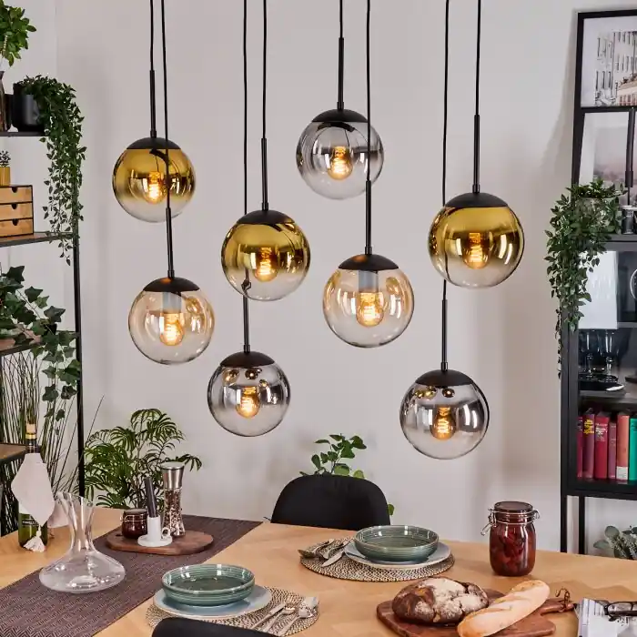 Gastor Hanglamp, Kogellampje, Hanglamp Amber, Goud, Duidelijk, Rookkleurig, 8-lichts Seizoensaanbieding