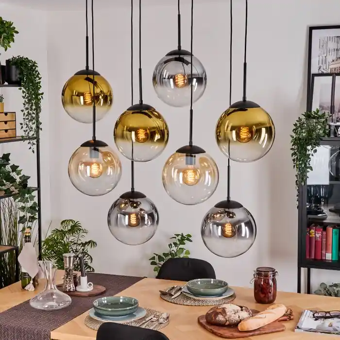Exclusieve Aanbieding Gastor Hanglamp, Kogellampje, Hanglamp Amber, Goud, Duidelijk, Rookkleurig, 8-lichts