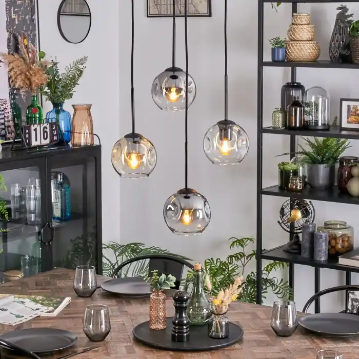 Ripoll Hanglamp, Kogellampje, Cluster hanglamp Amber, Duidelijk, Rookkleurig, 4-lichts Laatste Kans