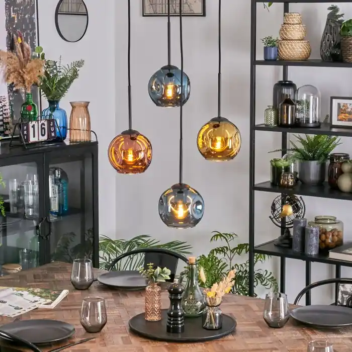 Ripoll Hanglamp, Kogellampje, Cluster hanglamp Blauw, Goud, Koperkleurig, 4-lichts Goedkoop