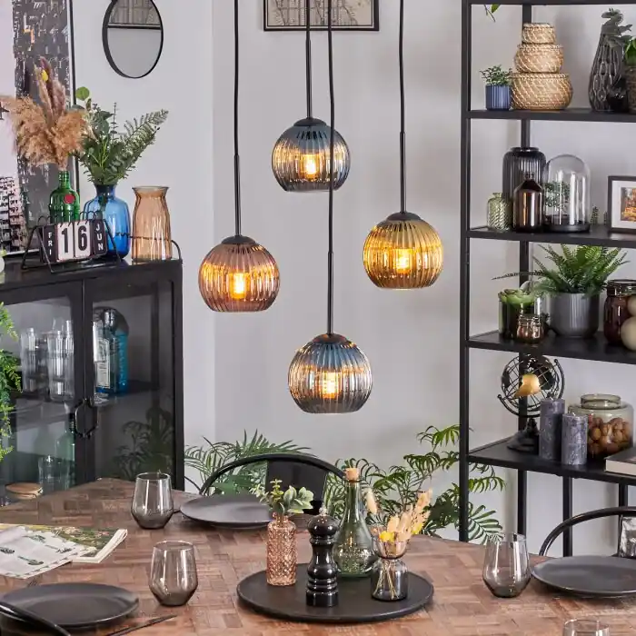 Lage Kosten Koyoto Hanglamp, Kogellampje, Cluster hanglamp Blauw, Goud, Koperkleurig, 4-lichts