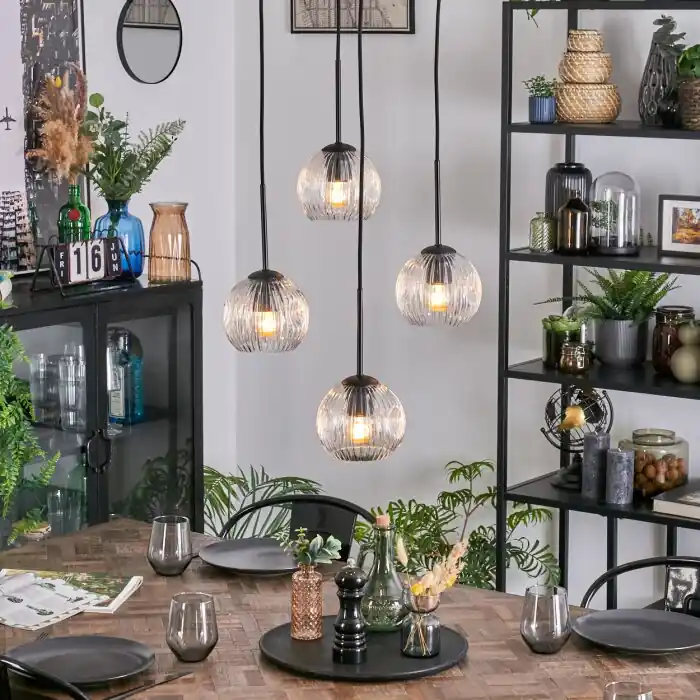 Ripoll Hanglamp, Kogellampje, Cluster hanglamp Duidelijk, 4-lichts Gecertificeerd
