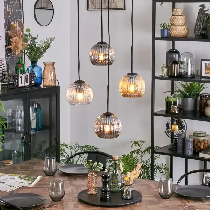 Ripoll Hanglamp, Kogellampje, Cluster hanglamp Amber, Duidelijk, Rookkleurig, 4-lichts Aanbieding