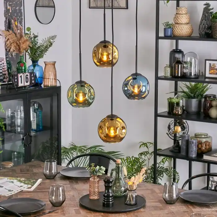 Ripoll Hanglamp, Kogellampje, Cluster hanglamp Blauw, Goud, Groen, 4-lichts Beste Prijs