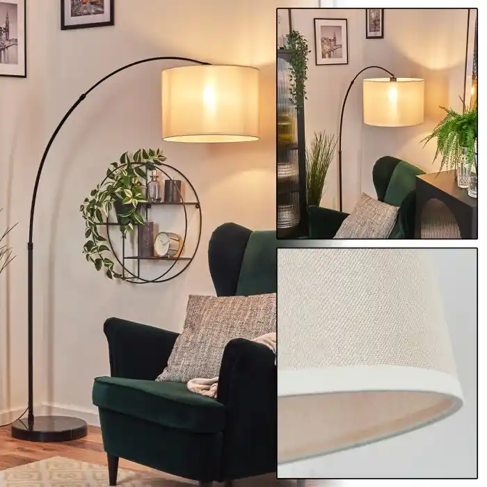 Bassagoda Staande lamp, Booglampen Zwart, 1-licht, Stoffen kap Tijdelijk Beschikbaar