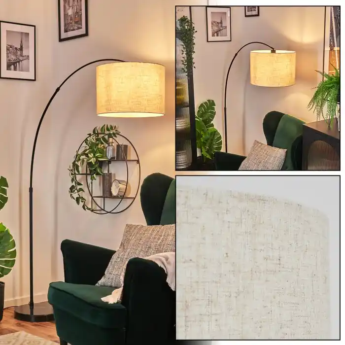 Bassagoda Staande lamp, Booglampen Zwart, 1-licht, Stoffen kap Meest Verkocht