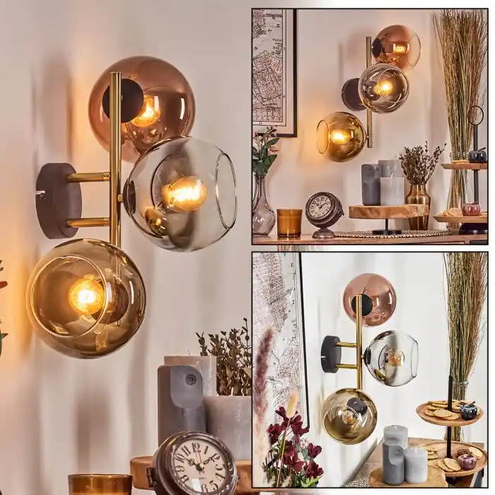 Betrouwbaar Koyoto Kogellampje, Wandlamp Goud, Zwart, 3-lichts
