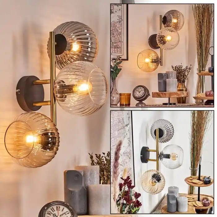 Alleen Vandaag Koyoto Kogellampje, Wandlamp Goud, Zwart, 3-lichts