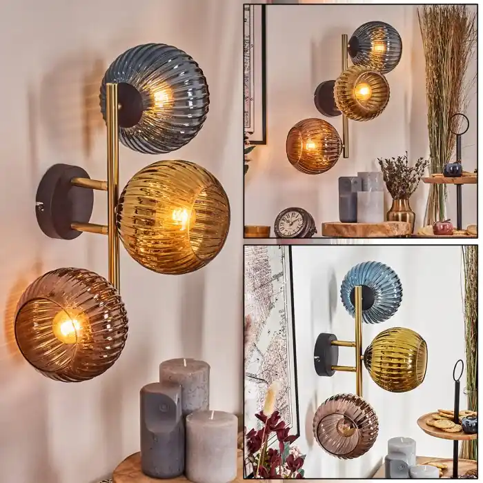 Beperkte Voorraad Koyoto Kogellampje, Wandlamp Goud, Zwart, 3-lichts