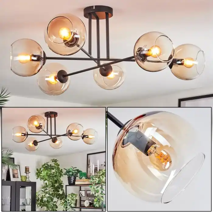 Koyoto Plafondlamp, Kogellampje 78 cm Amber, Duidelijk, 6-lichts Koop Online