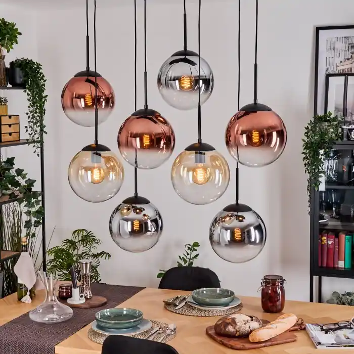 Dagaanbieding Gastor Hanglamp, Kogellampje, Hanglamp Amber, Chroom, Duidelijk, Koperkleurig, Rookkleurig, 8-lichts