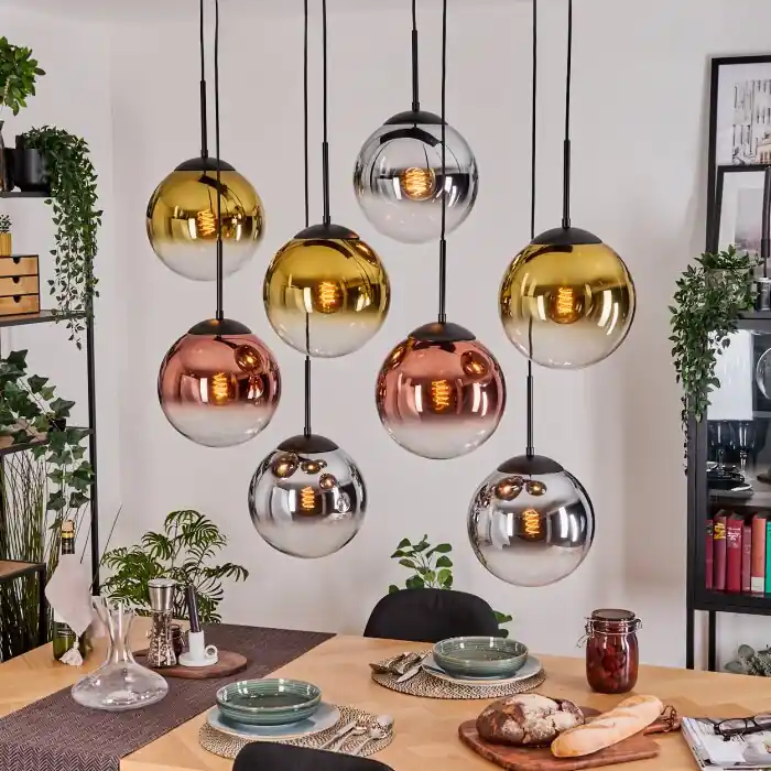 Populair Gastor Hanglamp, Kogellampje, Hanglamp Chroom, Goud, Duidelijk, Koperkleurig, Rookkleurig, 8-lichts