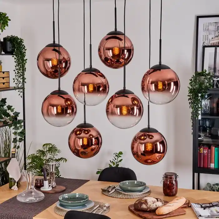 Gastor Hanglamp, Kogellampje, Hanglamp Duidelijk, Koperkleurig, 8-lichts Superprijs