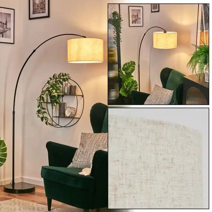 Bassagoda Staande lamp, Booglampen Zwart, 1-licht, Stoffen kap Beperkt Aanbod