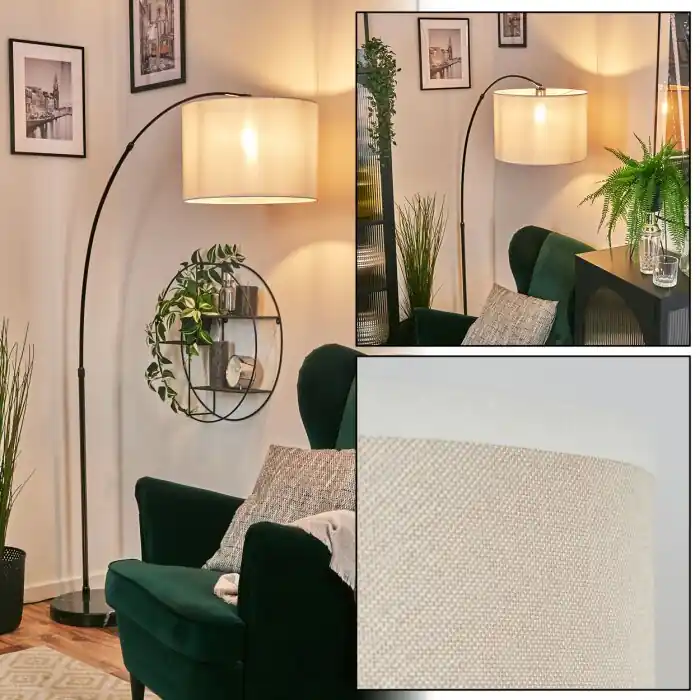Merkproduct Bassagoda Staande lamp, Booglampen Chroom, Zwart, 1-licht, Stoffen lampenkap