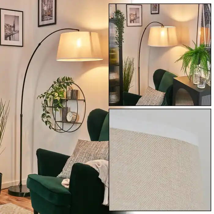 Bassagoda Staande lamp, Booglampen Chroom, Zwart, 1-licht, Stoffen lampenkap Fabrieksprijs