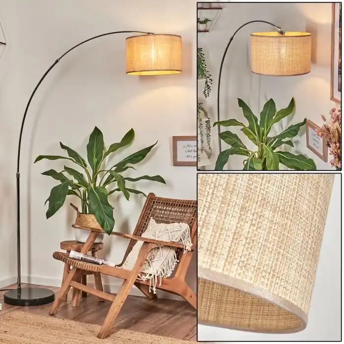 Sabadim Staande lamp, Booglampen Chroom, Zwart, 1-licht, Stoffen kap Alleen Vandaag