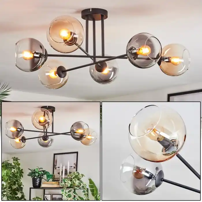 Meest Verkocht Koyoto Plafondlamp, Kogellampje Amber, Duidelijk, Rookkleurig, 6-lichts