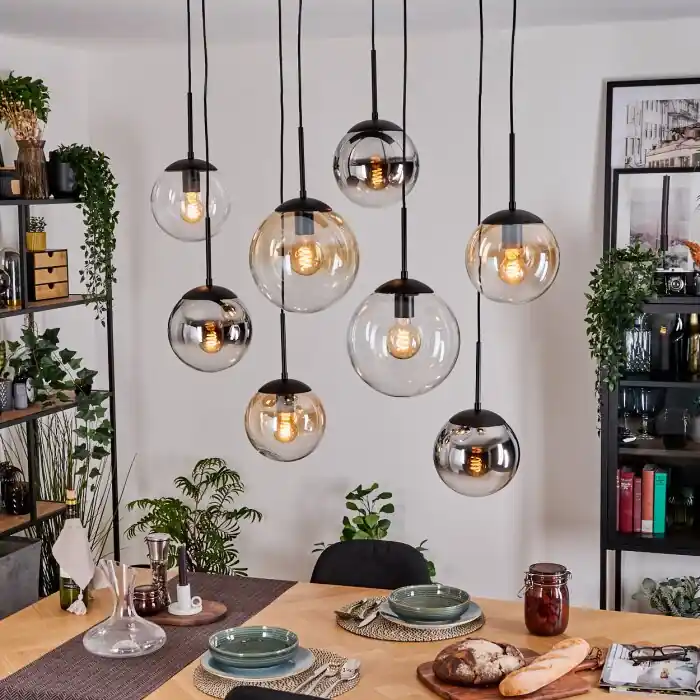 Gastor Hanglamp, Kogellampje, Hanglamp Amber, Chroom, Duidelijk, Rookkleurig, 8-lichts Laatste Versie