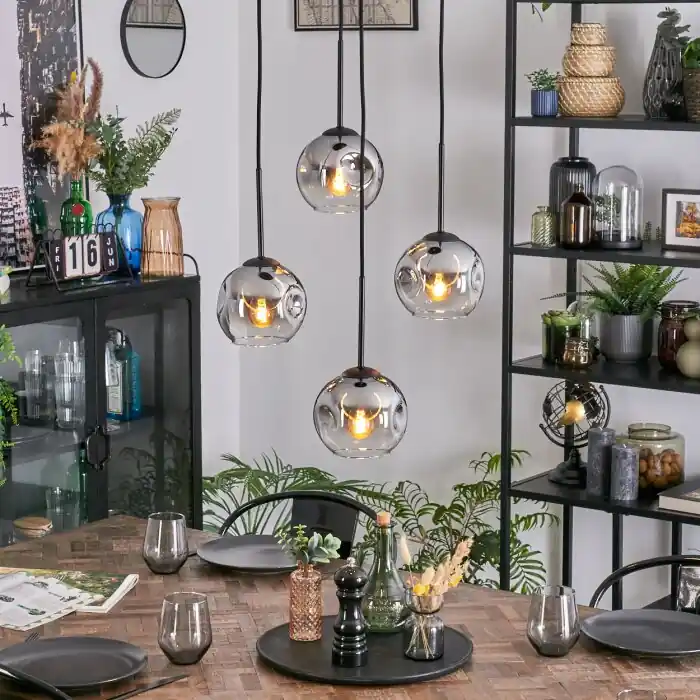 Ripoll Hanglamp, Kogellampje, Cluster hanglamp Chroom, Duidelijk, Rookkleurig, 4-lichts Flitsaanbieding