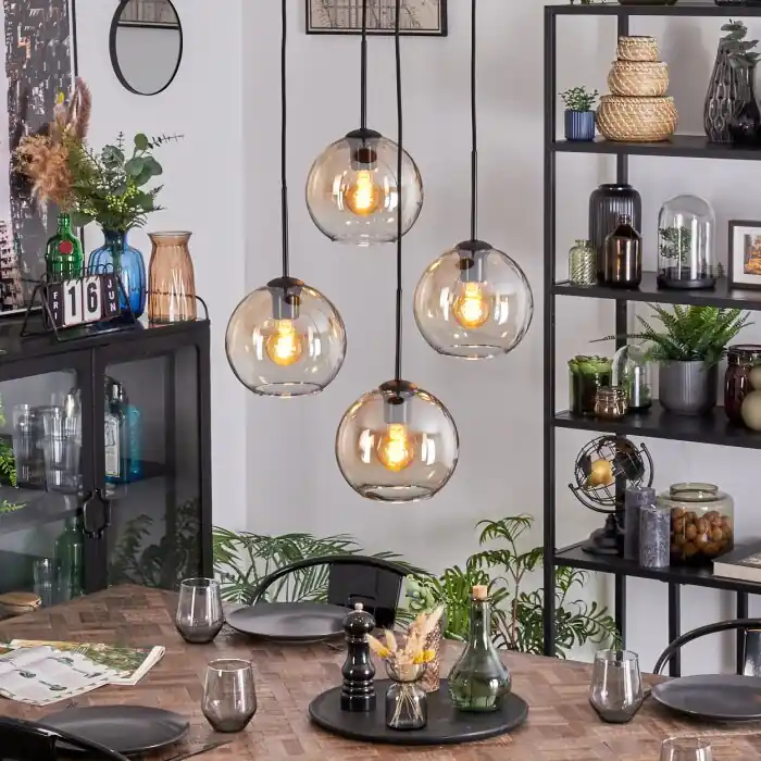 Koopje Koyoto Hanglamp, Kogellampje, Cluster hanglamp Amber, Duidelijk, 4-lichts