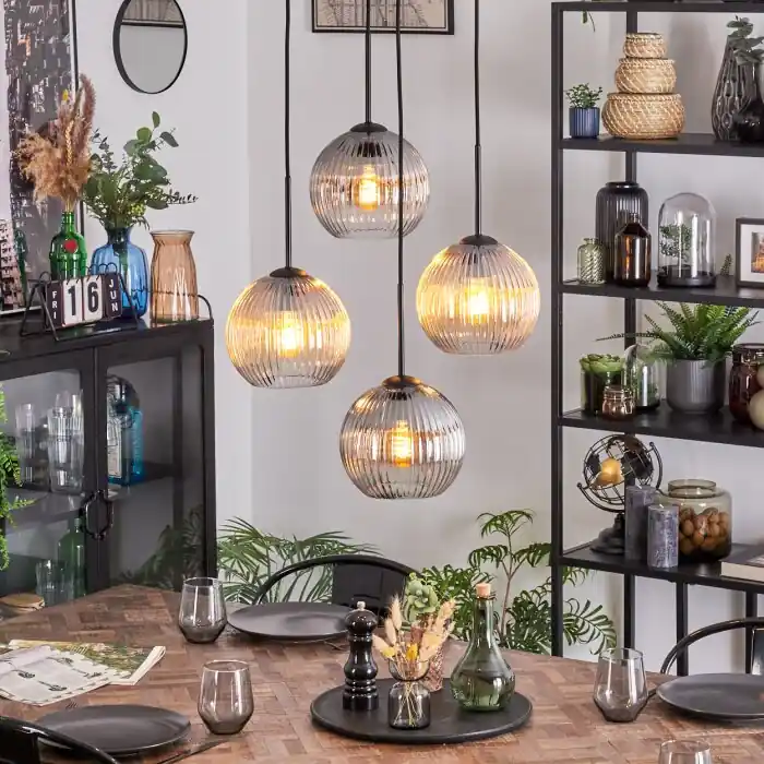 Koyoto Hanglamp, Kogellampje, Cluster hanglamp Amber, Duidelijk, Rookkleurig, 4-lichts Veilige Betaling