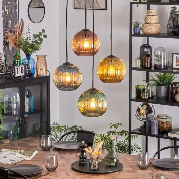 Koyoto Hanglamp, Kogellampje, Cluster hanglamp Blauw, Goud, Groen, Koperkleurig, 4-lichts Betrouwbaar