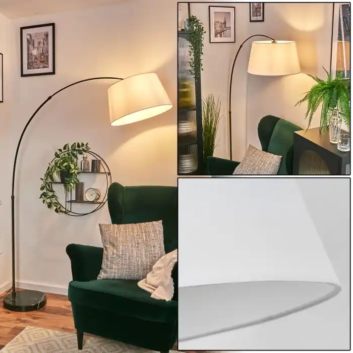 Bassagoda Staande lamp, Booglampen Chroom, Zwart, 1-licht, Stoffen lampenkap Meest Verkocht