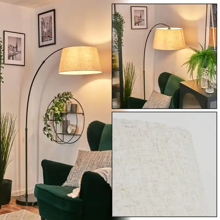 Beperkte Voorraad Bassagoda Staande lamp, Booglampen Chroom, Zwart, 1-licht, Stoffen lampenkap