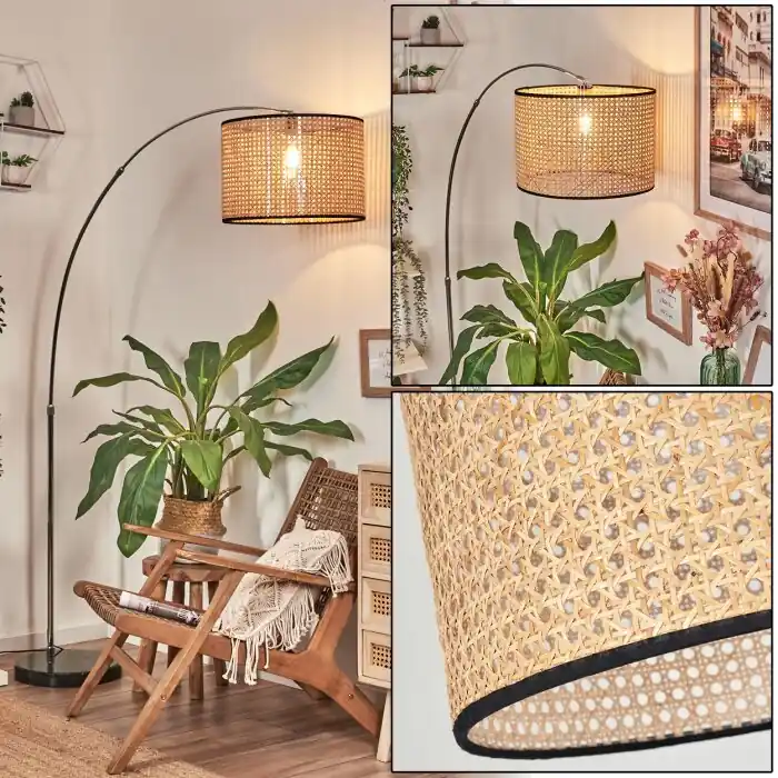 Ramila Staande lamp, Booglampen Chroom, Zwart, 1-licht, Stoffen lampenkap Gecertificeerd