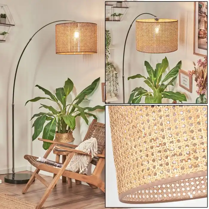 Beste Prijs Barcos Staande lamp, Booglampen Chroom, Zwart, 1-licht, Stoffen kap