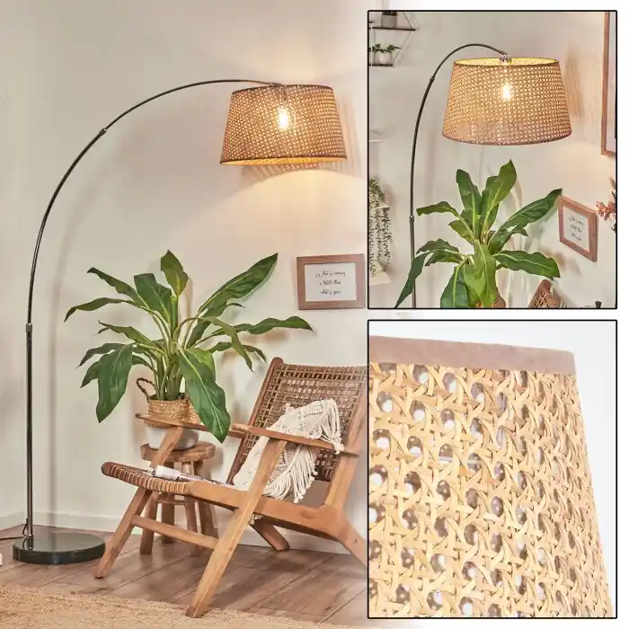 Barcos Staande lamp, Booglampen Chroom, Zwart, 1-licht, Stoffen lampenkap Hete Deal