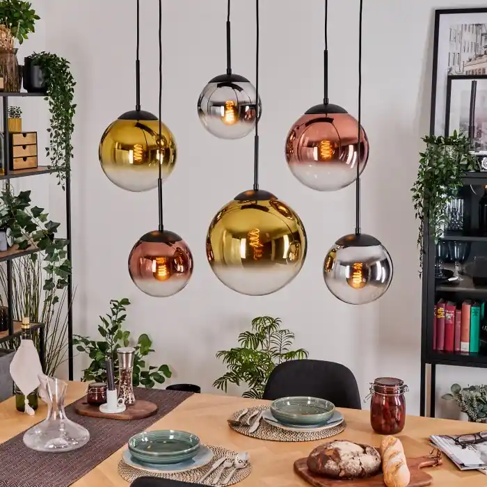 Gastor Hanglamp, Kogellampje, Hanglamp Chroom, Goud, Duidelijk, Koperkleurig, Rookkleurig, 6-lichts Nieuw