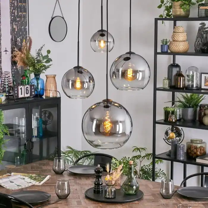 Seizoensaanbieding Koyoto Hanglamp, Kogellampje, Cluster hanglamp Duidelijk, Rookkleurig, 4-lichts