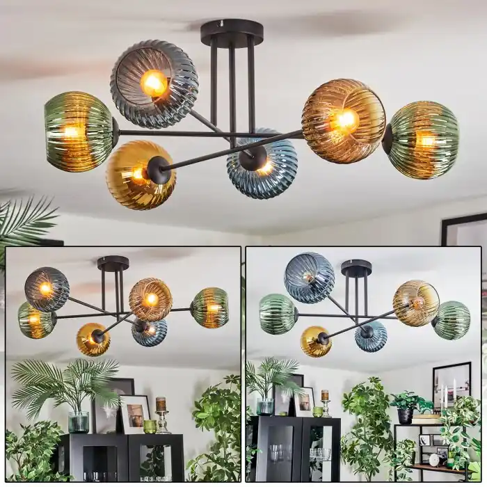 Koyoto Plafondlamp, Kogellampje 78 cm Blauw, Goud, Groen, 6-lichts Merkproduct