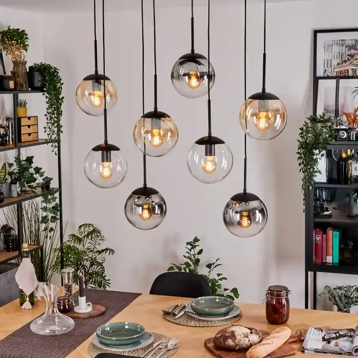 Gastor Hanglamp, Kogellampje, Hanglamp Amber, Chroom, Duidelijk, Rookkleurig, 8-lichts Gecertificeerd