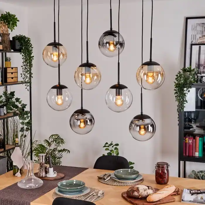 Gastor Hanglamp, Kogellampje, Hanglamp Amber, Duidelijk, Rookkleurig, 8-lichts Direct Beschikbaar
