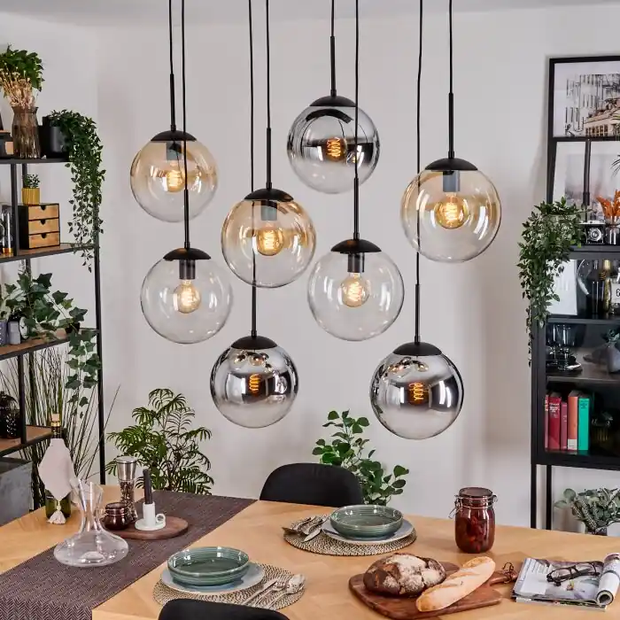 Beperkt Aanbod Gastor Hanglamp, Kogellampje, Hanglamp Amber, Chroom, Duidelijk, Rookkleurig, 8-lichts