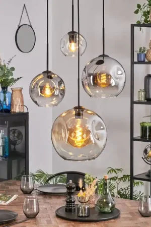 Aanbieding Koyoto Hanglamp, Kogellampje, Cluster hanglamp Amber, Chroom, Duidelijk, Rookkleurig, 4-lichts