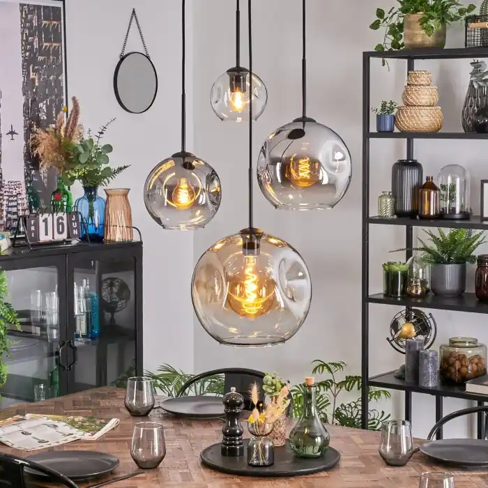 Aanbieding Koyoto Hanglamp, Kogellampje, Cluster hanglamp Amber, Chroom, Duidelijk, Rookkleurig, 4-lichts