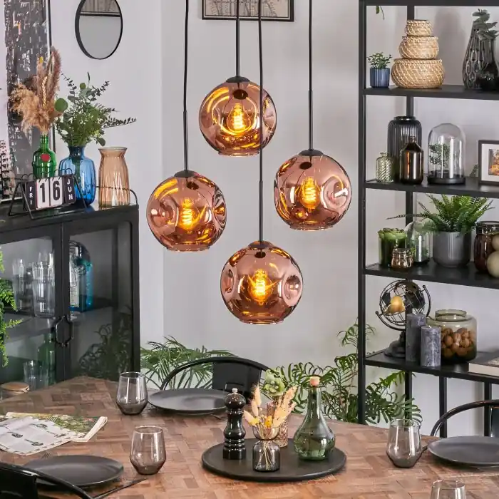 Ripoll Hanglamp, Kogellampje, Cluster hanglamp Koperkleurig, 4-lichts Favoriet