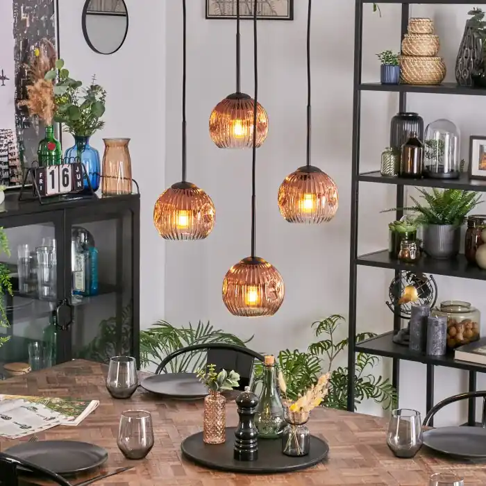 Ripoll Hanglamp, Kogellampje, Cluster hanglamp Duidelijk, Koperkleurig, 4-lichts Dagaanbieding