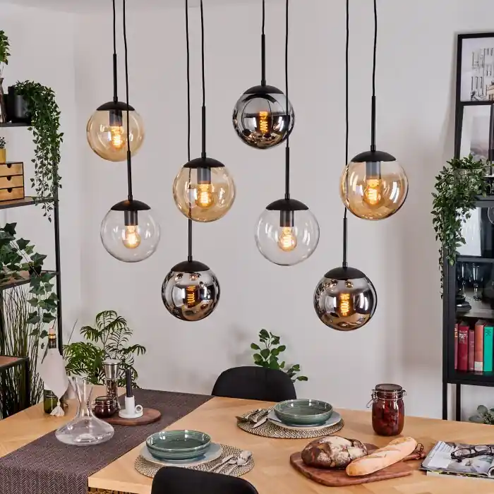Laatste Kans Gastor Hanglamp, Kogellampje, Hanglamp Amber, Chroom, Duidelijk, Rookkleurig, 8-lichts