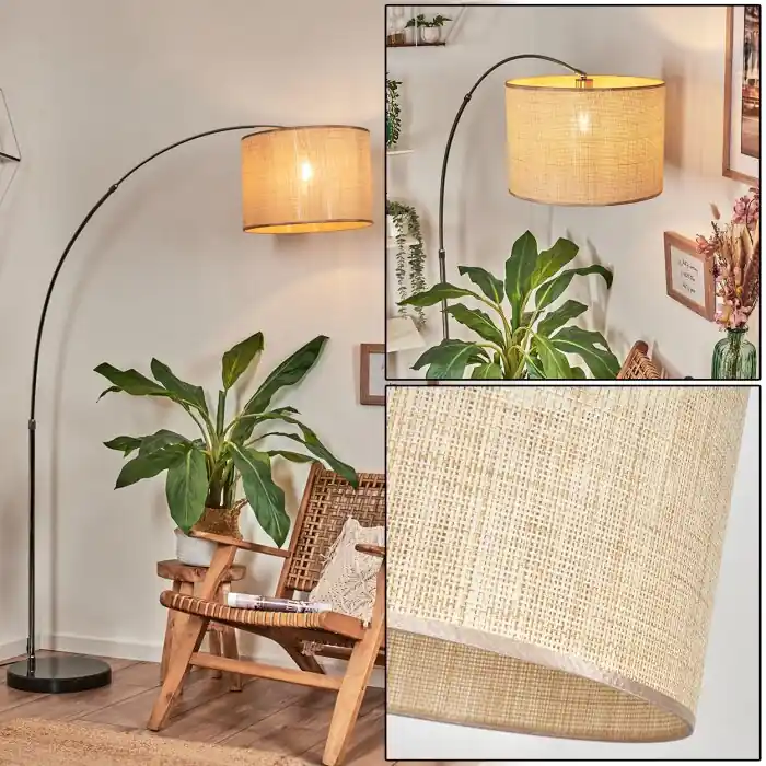 Shop Nu Sabadim Staande lamp, Booglampen Nikkel mat, Zwart, 1-licht, Stoffen kap