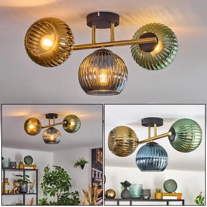 Koyoto Plafondlamp, Kogellampje Goud, Zwart, 3-lichts Beperkte Voorraad
