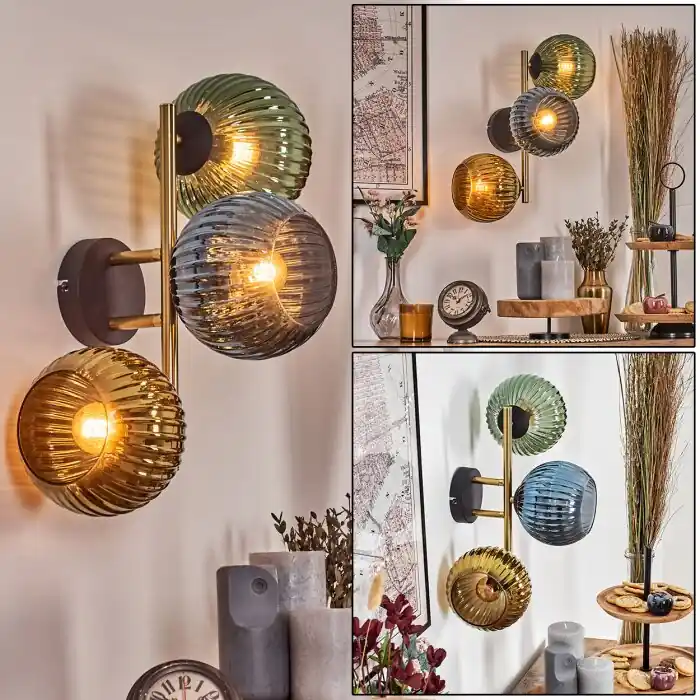 Weekendaanbieding Koyoto Kogellampje, Wandlamp Goud, Zwart, 3-lichts