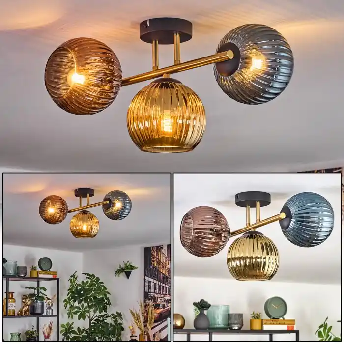 Aanbieding Koyoto Plafondlamp, Kogellampje Goud, Zwart, 3-lichts