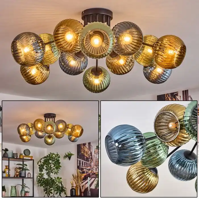Koyoto Plafondlamp, Kogellampje 89 cm Blauw, Goud, Groen, 12-lichts Express Levering